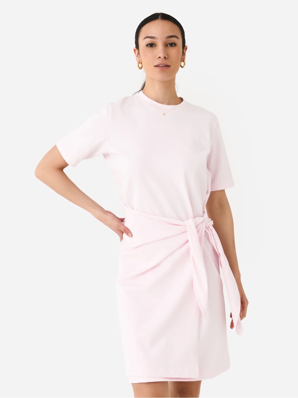 Vince Soft Pink Crewneck Tie-Waist Tee Dress $195